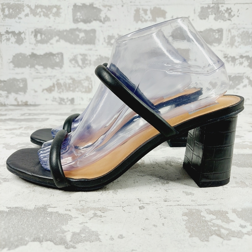 NEW Dolce Vita Hlasty Black Square Toe Slip On Heeled Sandals X163